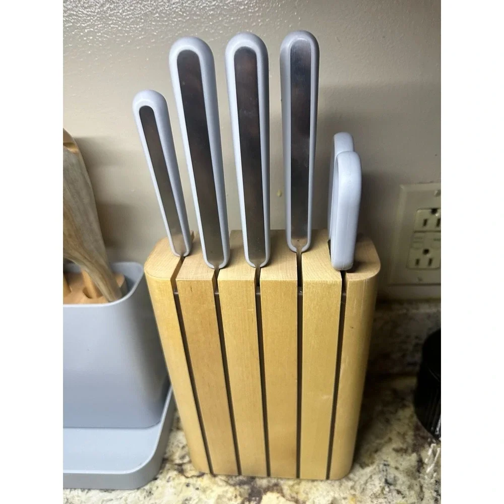 Caraway Home 5-Piece Knife Set with Wooden Block - Gray